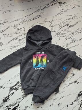 Hurley Kids Charcoal Hoodie & Jogger Set with Rainbow Logo